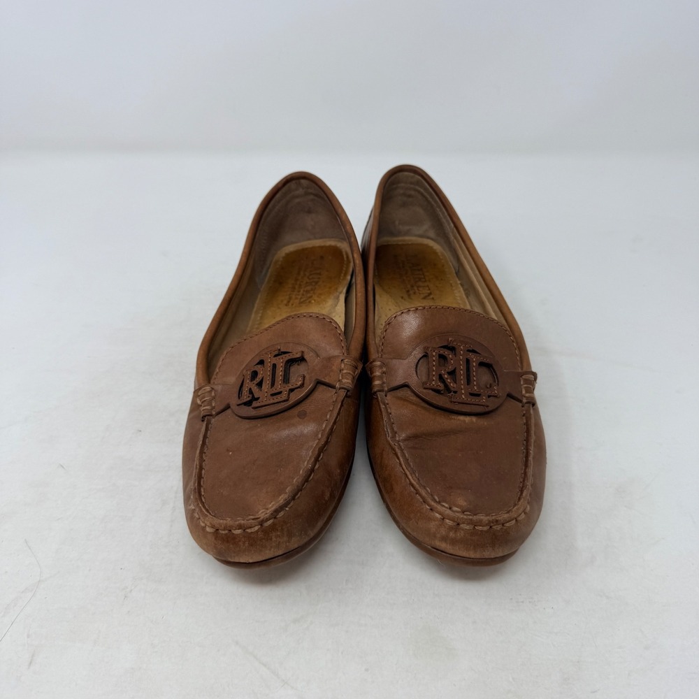 Lauren Ralph Lauren Leather Driving Loafers Cognac Brown RLL Logo Shoes Size 6 - Picture 3 of 11